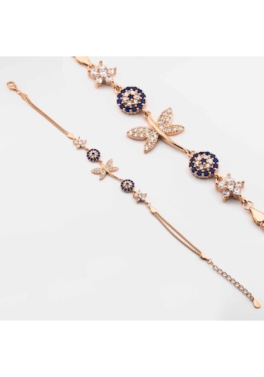 925 Ayar Gümüş Rose Nazar Boncuklu Yusufçuk Kadın  Bileklik