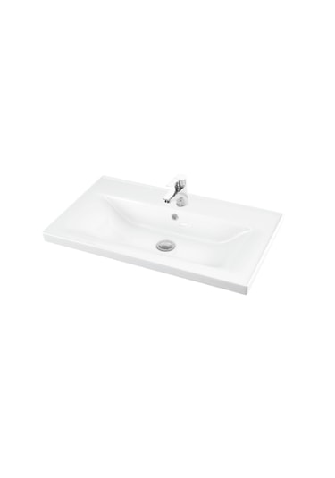 Çiğdem 80 Cm Beyaz Mdf Seramik Lavabolu Asma Banyo Dolabı Takımı Beyaz