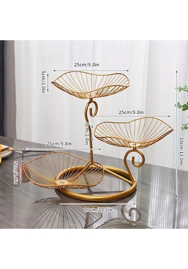 Maxaccess 3 Katlı Zarif Demir Meyve Sepeti Altlığı, Çok Katlı Dekoratif Sunum Tepsisi Altın Altın