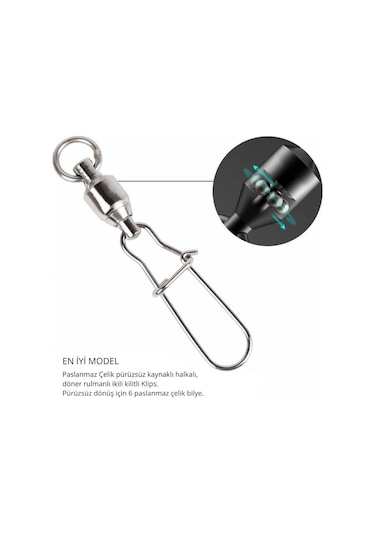 MSO Olta Balıkçılık VIP Kalite Paslanmaz Çelik Klips Bilyalı Fırdöndü