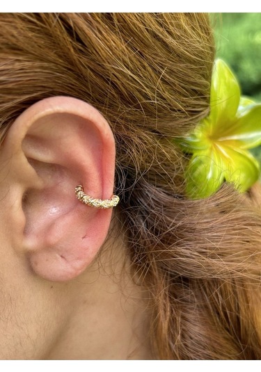 Sıkıştırmalı Kıkırdak Gold Taşlı Kadın Çelik Küpe