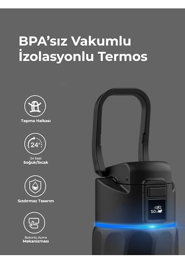 Waterh Boost Akıllı Termos Hidrasyon Takibi Yapan, Yalıtımlı 0.95 L / 32oz Akıllı Şişe Siyah