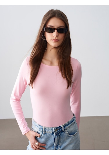 Dilvin 32549 Kayık Yaka Bodysuit-toz Pembe Toz Pembe