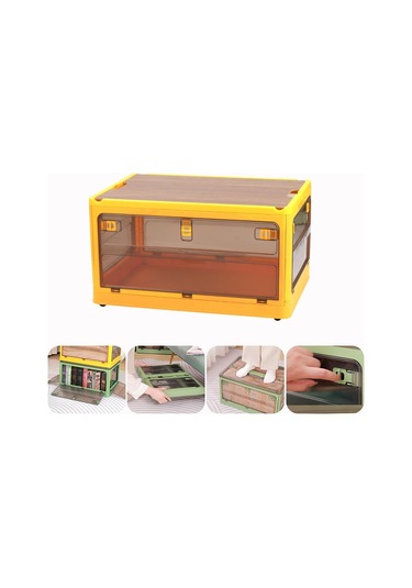 Sones Katlanabilir Plastik Saklama Kutusu Tekerlekli İstiflenebilir Depolama Düzenleyici 37 X 26,5 X 22 Cm, Renk: Sarı Ahşap Kapak