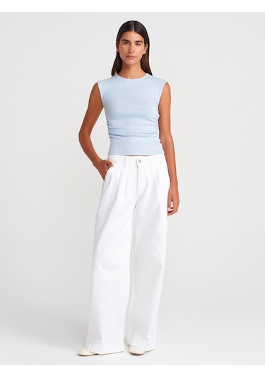 Dilvin 21054 Büzgülü Basic T-shirt-açık Mavi Açık Mavi