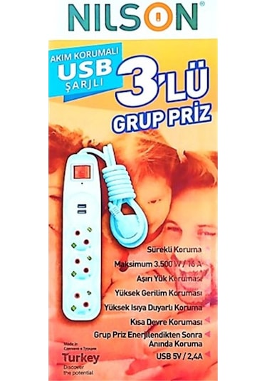 Nilson 3'lü 2 Metre 2 Usb Akım Korumalı Priz