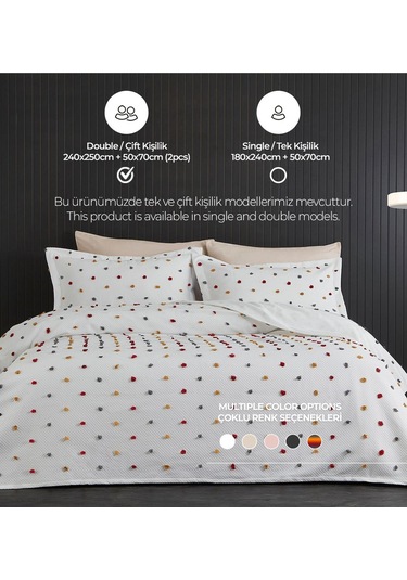 Evlen Home Ash Pike Takımı Yatak Örtüsü Seti Çift Kişilik Pamuklu 3 Parça Yumuşak Günlük Çok Renkli