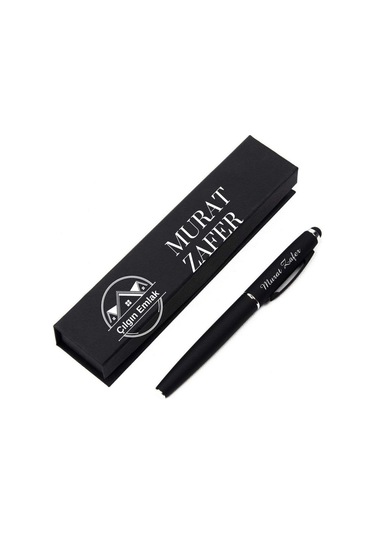 Kurumsal Firmalara Özel Logolu Özel Tasarımlı Hediye Kutulu Tükenmez Rubber Kalem Siyah