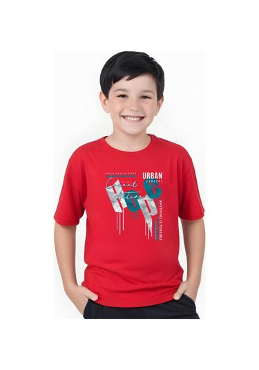 Hope Baskılı Erkek Çocuk Yuvarlak Yaka Kısa Kollu T-shirt Kırmızı