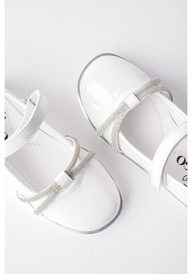 Muggo Unicorn Garantili Günlük Ortopedik Hafif Taban Taşlı Ve Cırtlı Kız Çocuk Babet Beyaz