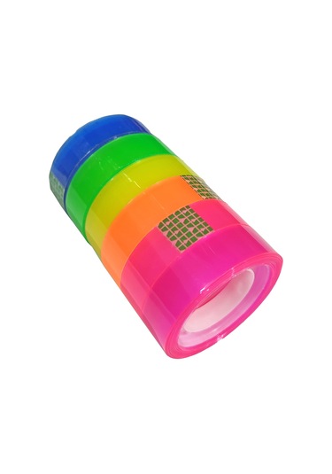 Renkli Şeffaf Para Bandı Şeffaf Rengarenk Selobant Bant - 6 Adet 1
