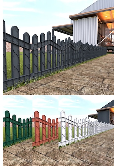 Dekoratif Plastik Bahçe ve Peyzaj Çiti 10 Adet ÇİT (Y: 50 CM / G: 5.5 M) Toprak Ayaklı - Antrasit Gri