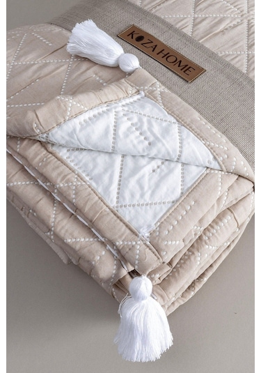 Koza Home Stella Bej Çift Kişilik Baklava Desenli Yatak Örtüsü 230x250 2 Ya Bej