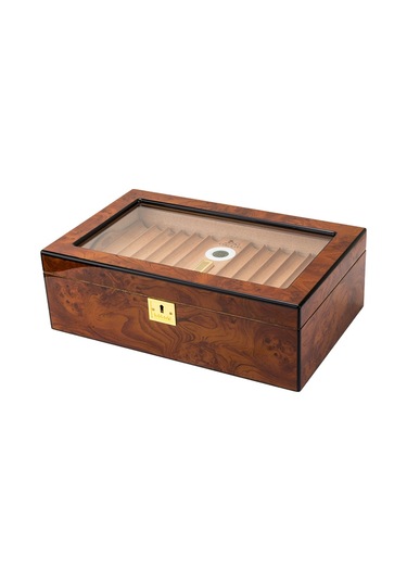 Lubinski Yeni Cedar Camlı Tepsili Puro Kutusu Humidor Kahve 60s