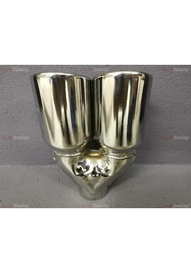 Yuvarlak Eğik Ağız 90mm Çift Çıkış Egzoz Ucu. Paslanmaz Krom