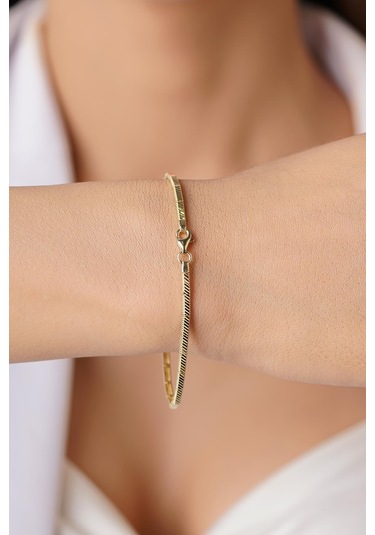 14 Ayar Altın Kalem Desenli Ajda Bileklik - Blk8100 Beyaz Altın