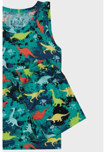 Lela Desenli Streç Pamuklu Bisiklet Yaka Atlet Boxer 2'Li Iç Giyim Erkek Çocuk Takım 6651010 Yeşil