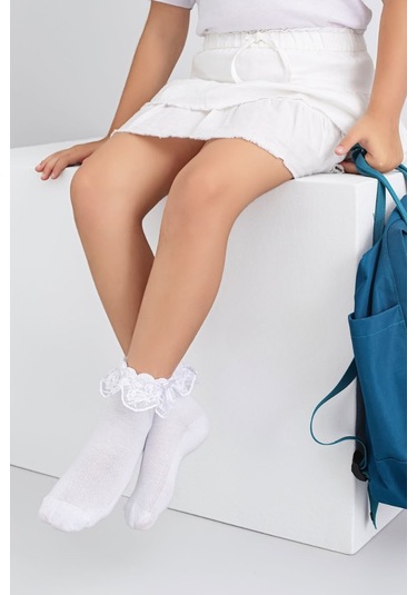 Kız Çocuk Çorap Soket 2 Çift Beyaz-1887 Beyaz