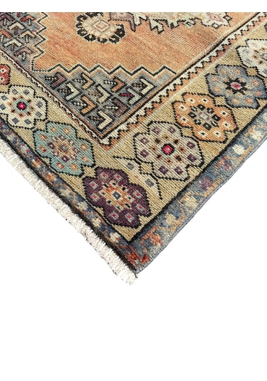 El Dokuma Vintage Eskitme Maden Halısı 94x300 Yün 3 Metre Yolluk Renkli