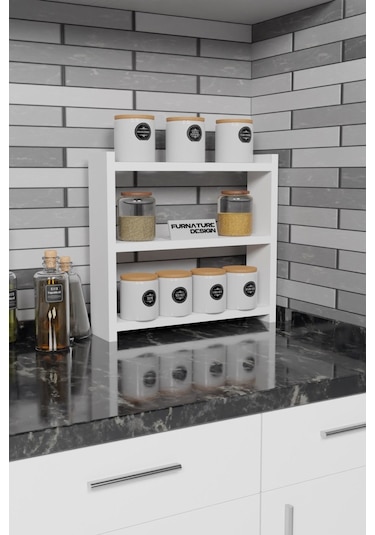Tezgah Üstü Çok Amaçlı Baharatlık 3 Raflı Mutfak Rafı 40x10 Cm Be