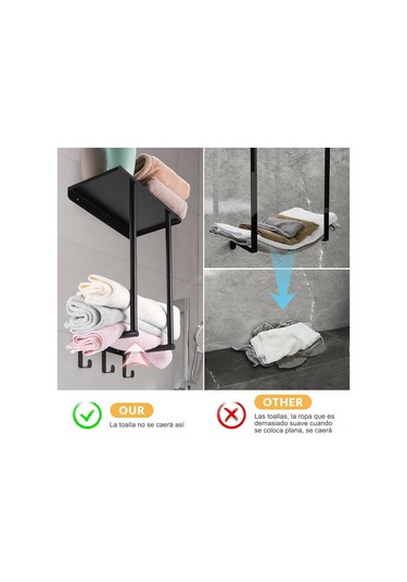 Gajeena Banyo Duvarlı Havlu Rakımı - Paslanmaz Çelik, 3 Kanca, 3 Büyük Havlu 16x12 İnç Tutabilir, Sıfır Dokunmatik, Su Lekesi Dayanıklı, Siyah Siyah