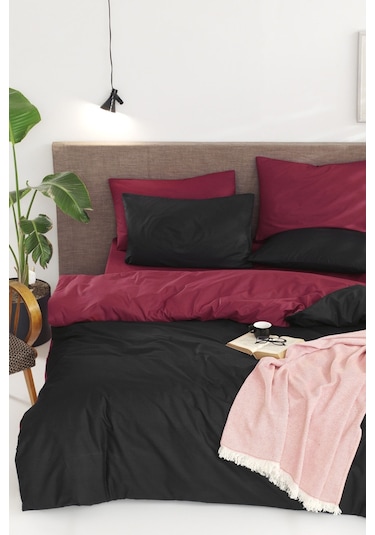 Eponj Home Stk Nevresim Takımı Çift Kişilik Çiftyönlü Siyah+bordo Siyah - Bordo