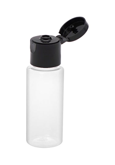 100 Adet - 20ml Boş Şeffaf Pet Şişe, Açmalı Kapaklı Plastik Şişe - Siyah Kapak