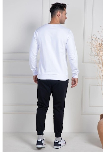Mecit Pijama Mecit 2976 Beyaz İki İp Örme Spor Model Erkek Pijama Takımı Beyaz