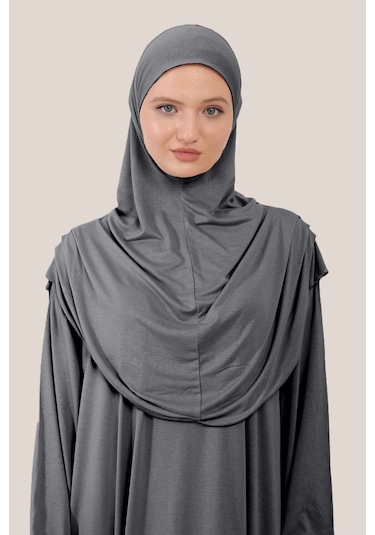 Tek Parça Tesettür Namaz Elbisesi Tak Çıkar Başörtülü Organik Pamuklu Lastikli Kolu Kaymaz Penye Füme