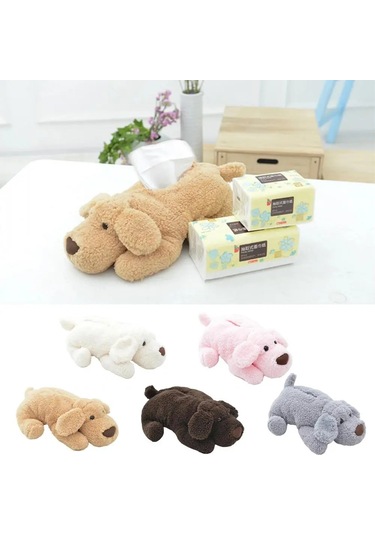 Pembe-büyük Boy Elastik Bant Doku Kutusu Kapağı Sevimli Peluş Teddy Köpek Şekli Kağıt Konteyner Vaka Peçete Tutucu Kılıf Ev Aksesuarları