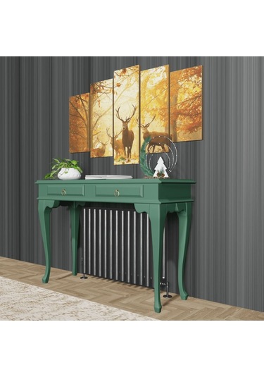 Roys Ahşap 120 Cm Yeşil Çekmeceli Petek Üstü Yüksek  Dresuar Ahşap