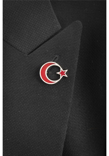 925 Ayar Gümüş Mineli Türk Bayrağı Rozet -8052 Gümüş