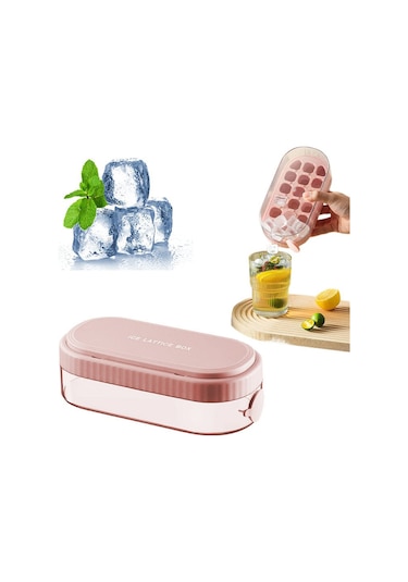 Dianziye 18 Hücreli Basma Silikon Buzluk Kalıbı - Kapaklı Hijyenik Tasarım, Kolay Buz Dağıtımı, Mutfak Gereci Pembe Çok Renkli