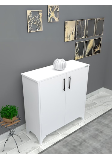 %100 Mdf 2 Kapaklı Küp Üstü Beyaz Ayakkabılık Beyaz