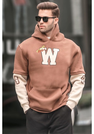 Madmext Kahverengi Nakışlı Kapüşonlu Sweatshirt 6141-kahverengi Kahverengi