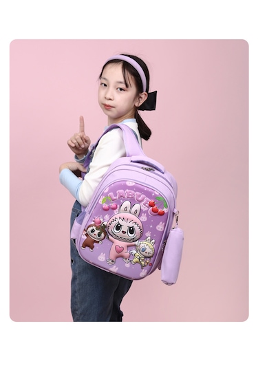 Labubu İlköğretim Öğrenci Kız Erkek Şık Moda Sevimli Okul Sırt Çantası Mor
