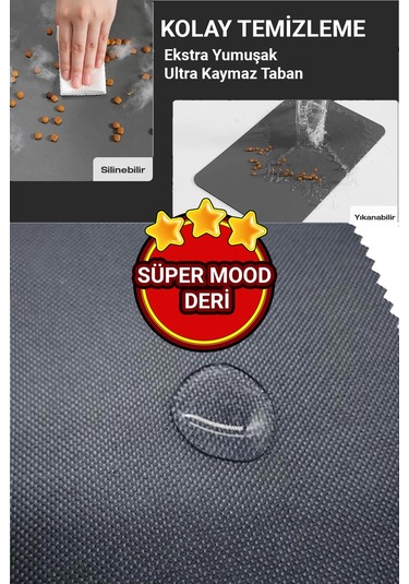 Matgo Pati Süper Mood Deri Mama Kabı Desenli Krem Beslenme Matı Kedi Köpek Mama Paspası 50x70cm