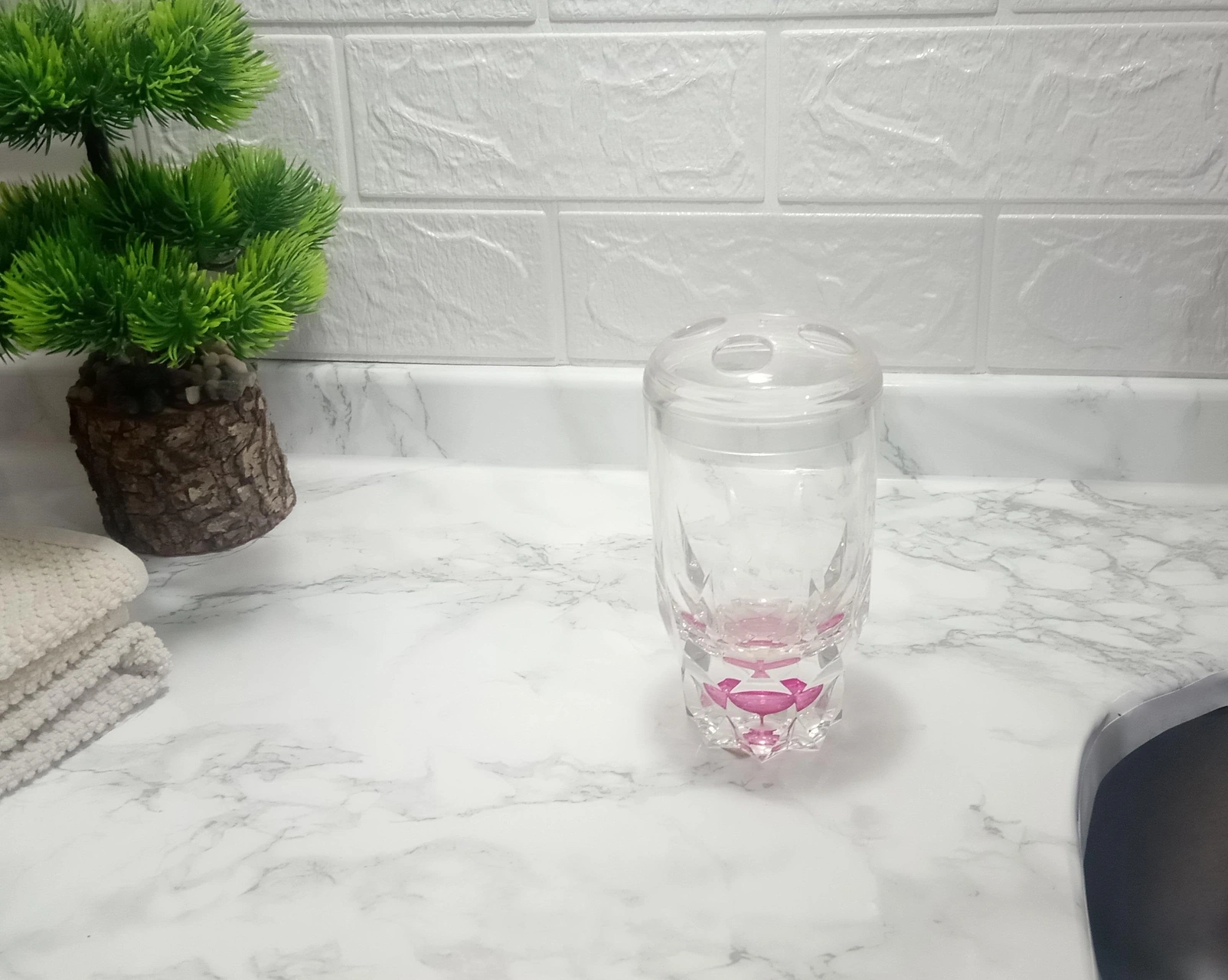 2 Adet Diş Fırçalık Kristal Damlalı Akrilik 7x7x14cm Banyo Seti Çok Renkli