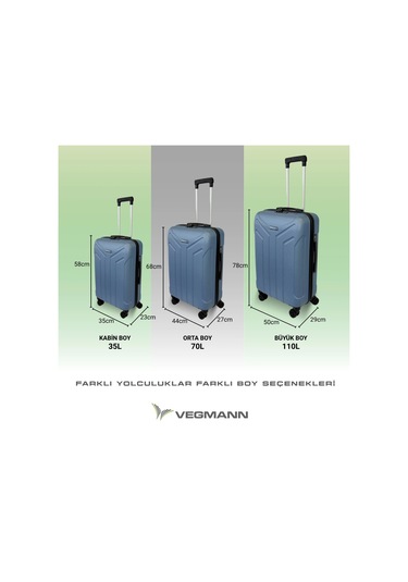 Vegmann Tartılı Scavel Mavi 3 Lü Valiz Seti Mavi