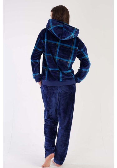 Kadın Welsoft Kapüşonlu Uzun Kol İndigo Pijama Takımı C3t0n3o088 001