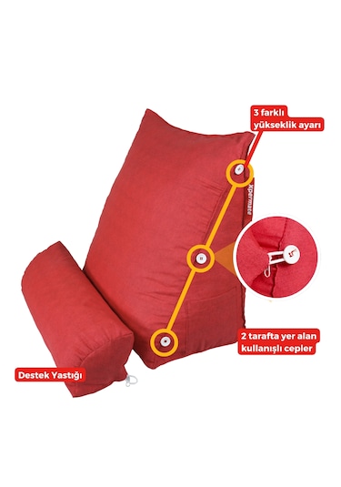 Xpermate Yükseklik Ayarlı Tv Yastığı Bel Destek Yastığı Kırmızı