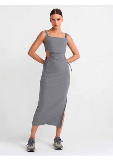 Dilvin Pencere Detaylı Uzun Elbise 101a91106 Antrasit