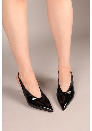 Yaleni Arkası Lastikli Rugan Stiletto Siyah-8197 Siyah