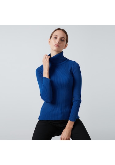 Lela Fitilli Regular Fit Balıkçı Yaka Soft Akrilik Bayan Kazak 4614102 Saks
