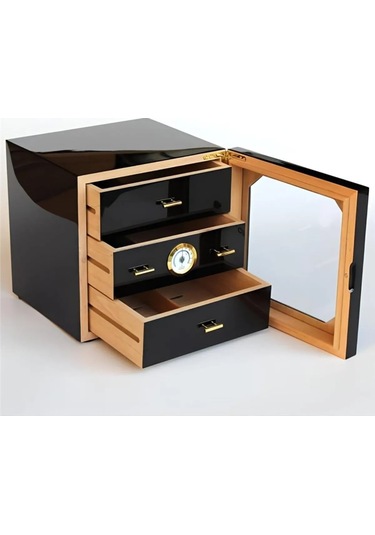 Parmida Humidor Puro Saklama Kutusu Üç Çekmeceli - Siyah