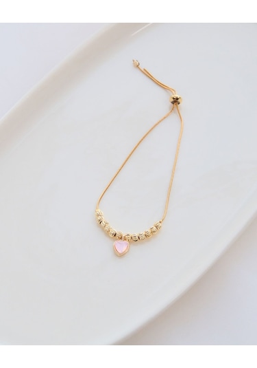 Altın Kaplama Pembe Kalp Dorika Sıkıştırılabilir Çelik Bileklik Gold