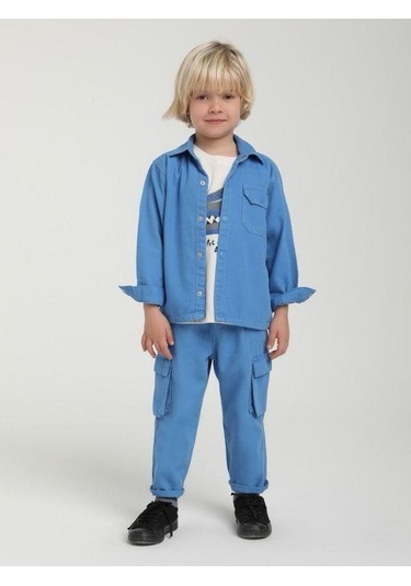 Erkek Çocuk Cepli Kapüşonlu Ceket-15606 Mavi