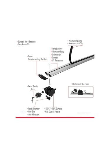 Fiat Doblo 2023 2024 Hook Model Anahtar Kilitli Ara Atkı Tavan Barı Gri
