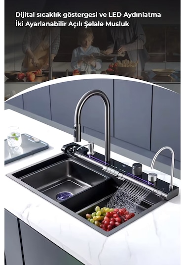 Robo Dijital Akıllı Eviye Seti Koyu Gri