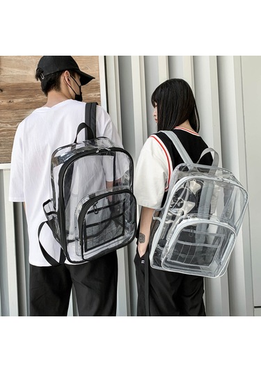 Ağır Hizmet Tipi Temizle Sırt Çantası Büyük Şeffaf Siyah Siyah